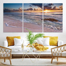 Sunset Beach Waves Canvas Wall Art – Triptych Ocean Print –