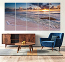 Sunset Beach Waves Canvas Wall Art – Triptych Ocean Print –