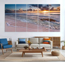 Sunset Beach Waves Canvas Wall Art – Triptych Ocean Print –
