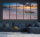 Sunset Beach Waves Canvas Wall Art – Triptych Ocean Print –