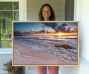Sunset Beach Waves Canvas Wall Art – Triptych Ocean Print –