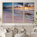Sunset Beach Waves Canvas Wall Art – Triptych Ocean Print –