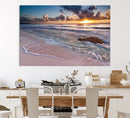 Sunset Beach Waves Canvas Wall Art – Triptych Ocean Print –