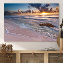 Sunset Beach Waves Canvas Wall Art – Triptych Ocean Print –