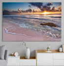 Sunset Beach Waves Canvas Wall Art – Triptych Ocean Print –