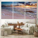 Sunset Beach Waves Canvas Wall Art – Triptych Ocean Print –