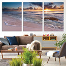 Sunset Beach Waves Canvas Wall Art – Triptych Ocean Print –
