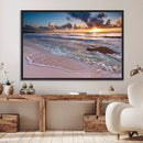 Sunset Beach Waves Canvas Wall Art – Triptych Ocean Print –