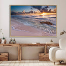 Sunset Beach Waves Canvas Wall Art – Triptych Ocean Print –