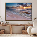 Sunset Beach Waves Canvas Wall Art – Triptych Ocean Print –