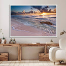 Sunset Beach Waves Canvas Wall Art – Triptych Ocean Print –