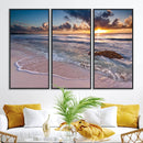 Sunset Beach Waves Canvas Wall Art – Triptych Ocean Print –