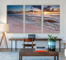 Sunset Beach Waves Canvas Wall Art – Triptych Ocean Print –