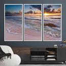 Sunset Beach Waves Canvas Wall Art – Triptych Ocean Print –