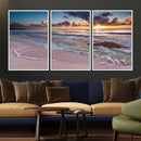 Sunset Beach Waves Canvas Wall Art – Triptych Ocean Print –