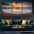 Sunset with Calm Waves on the Beach Wall Art Canvas Print