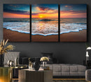 Sunset with Calm Waves on the Beach Wall Art Canvas Print