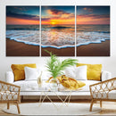 Sunset with Calm Waves on the Beach Wall Art Canvas Print