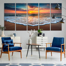 Sunset with Calm Waves on the Beach Wall Art Canvas Print