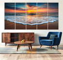 Sunset with Calm Waves on the Beach Wall Art Canvas Print