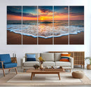 Sunset with Calm Waves on the Beach Wall Art Canvas Print