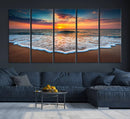 Sunset with Calm Waves on the Beach Wall Art Canvas Print