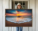 Sunset with Calm Waves on the Beach Wall Art Canvas Print