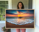 Sunset with Calm Waves on the Beach Wall Art Canvas Print