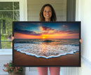 Sunset with Calm Waves on the Beach Wall Art Canvas Print