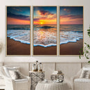 Sunset with Calm Waves on the Beach Wall Art Canvas Print