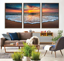 Sunset with Calm Waves on the Beach Wall Art Canvas Print