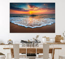 Sunset with Calm Waves on the Beach Wall Art Canvas Print