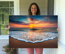 Sunset with Calm Waves on the Beach Wall Art Canvas Print