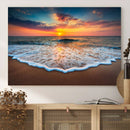 Sunset with Calm Waves on the Beach Wall Art Canvas Print