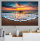 Sunset with Calm Waves on the Beach Wall Art Canvas Print