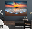 Sunset with Calm Waves on the Beach Wall Art Canvas Print