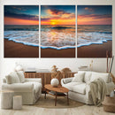 Sunset with Calm Waves on the Beach Wall Art Canvas Print