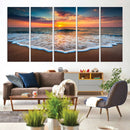 Sunset with Calm Waves on the Beach Wall Art Canvas Print