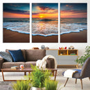 Sunset with Calm Waves on the Beach Wall Art Canvas Print