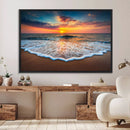 Sunset with Calm Waves on the Beach Wall Art Canvas Print
