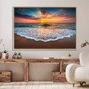 Sunset with Calm Waves on the Beach Wall Art Canvas Print