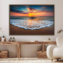 Sunset with Calm Waves on the Beach Wall Art Canvas Print
