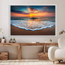 Sunset with Calm Waves on the Beach Wall Art Canvas Print