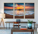 Sunset with Calm Waves on the Beach Wall Art Canvas Print