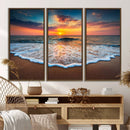 Sunset with Calm Waves on the Beach Wall Art Canvas Print