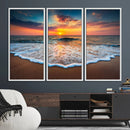 Sunset with Calm Waves on the Beach Wall Art Canvas Print