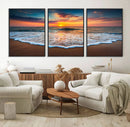 Sunset with Calm Waves on the Beach Wall Art Canvas Print