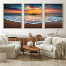 Sunset with Calm Waves on the Beach Wall Art Canvas Print