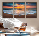 Sunset with Calm Waves on the Beach Wall Art Canvas Print