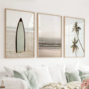 Beige Tones Coastal Wall Art. Surfboard, Ocean Beach, Palm by Wall Art Set
